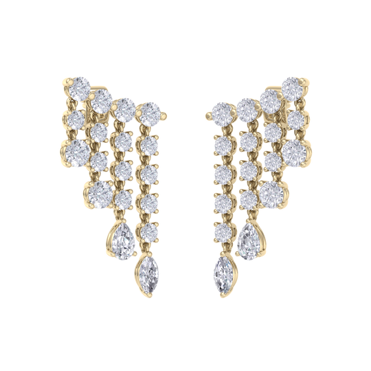 Climber dangle earrings in yellow gold with white diamonds of 3.01 ct in weight 