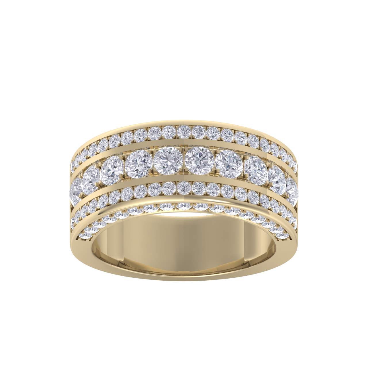 Five row diamond ring in yellow gold with white diamonds of 1.39 ct in weight
