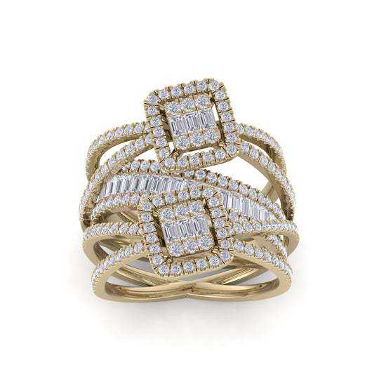 Multi-band diamond ring in yellow gold with white diamonds of 2.65 ct in weight