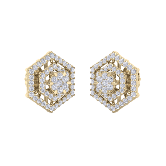 Stud earrings in yellow gold with white diamonds of 1.45 ct in weight