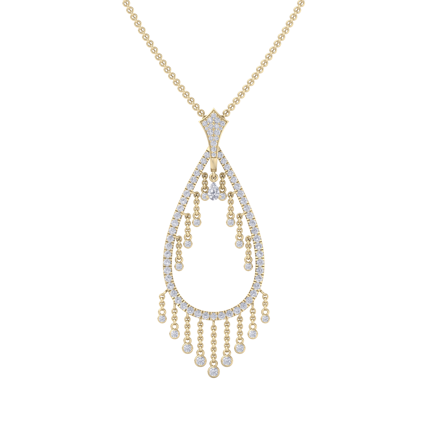 Waterfall pendant in yellow gold with white diamonds of 1.72 ct in weight