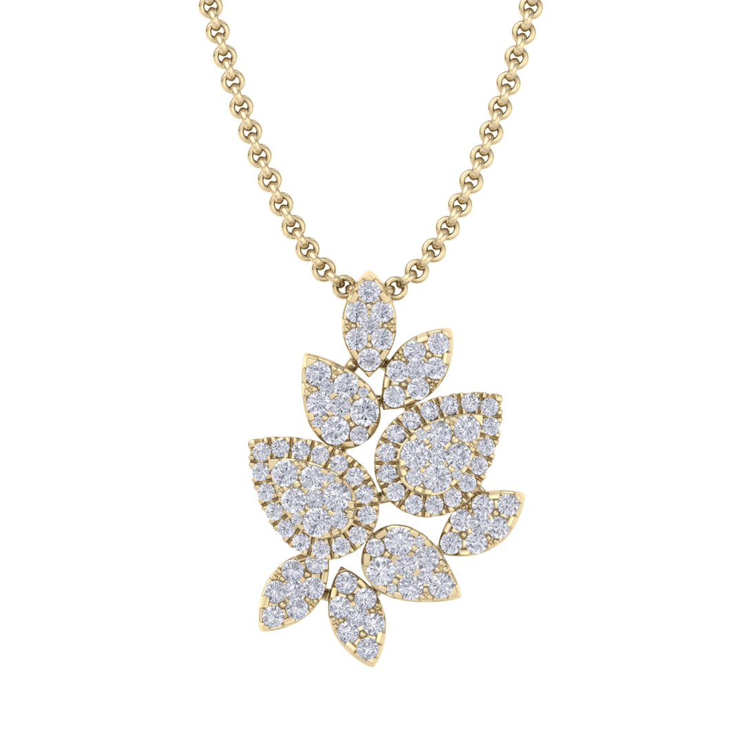 Diamond leaf pendant in yellow gold with white diamonds of 2.31 ct in weight