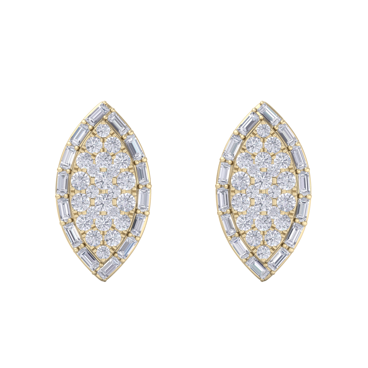 Marquise stud earrings in yellow gold with white diamonds of 1.67 ct in weight