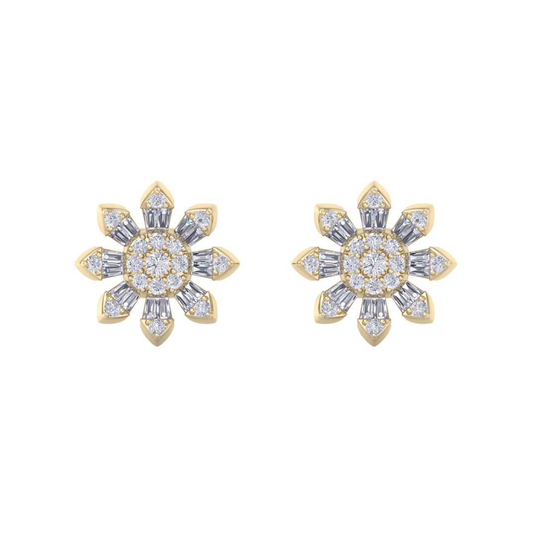 Small flower stud earrings in white gold with white diamonds of 0.59 ct in weight
