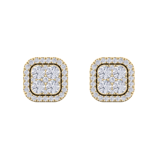 Square cluster stud earrings in white gold with white diamonds of 1.00 ct in weight
