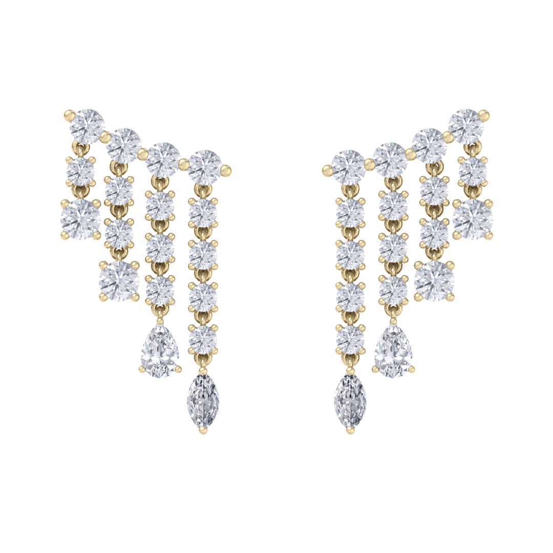 Climber dangle earrings in yellow gold with white diamonds of 3.01 ct in weight 