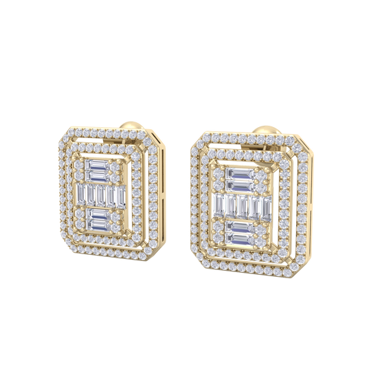 Beautiful Stud Earrings in yellow gold with white diamonds of 1.88 in weight