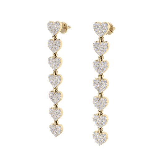 Dangle earrings with hearts in white gold with white diamonds of 1.78 ct in weight