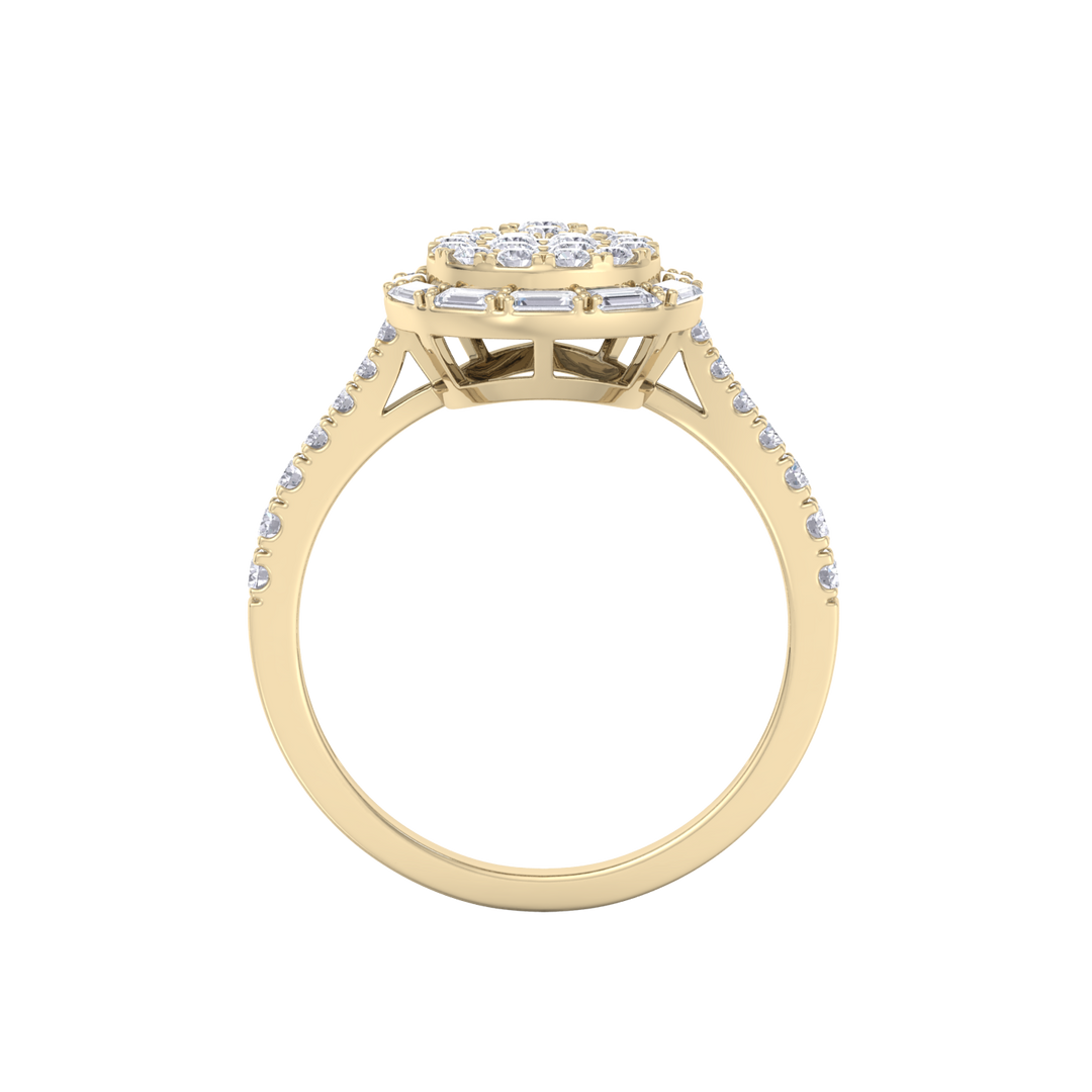 Pear cluster ring in rose gold with white diamonds of 1.01 ct in weight