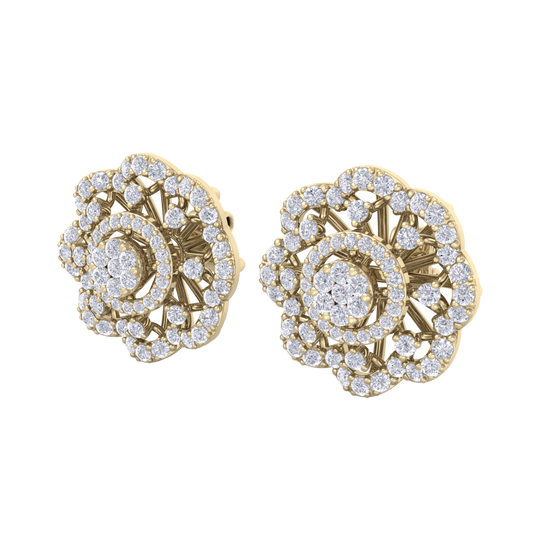 Stud earrings in yellow gold with white diamonds of 1.14 ct in weight