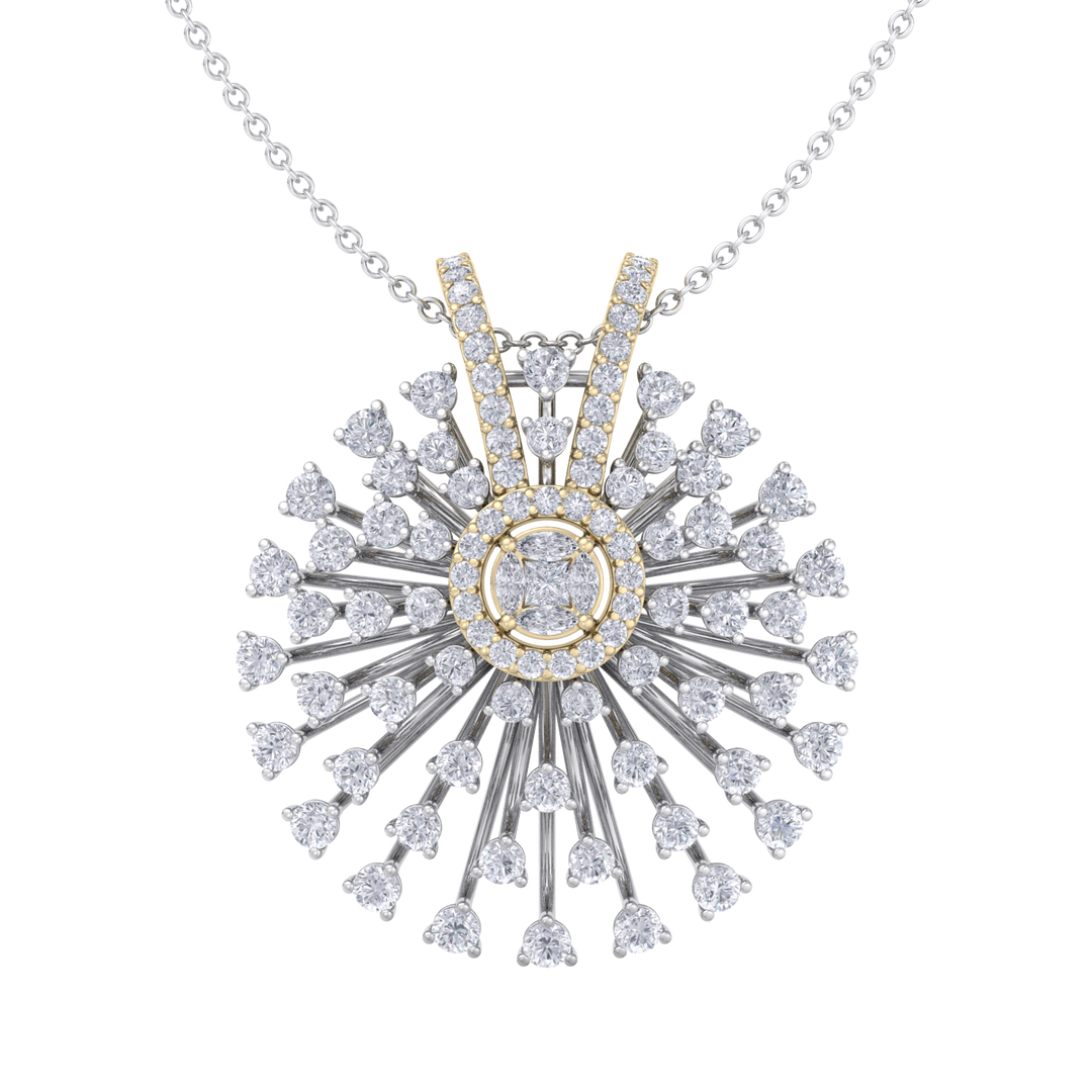 Flower Pendant in yellow gold with white diamonds of 2.08 ct in weight