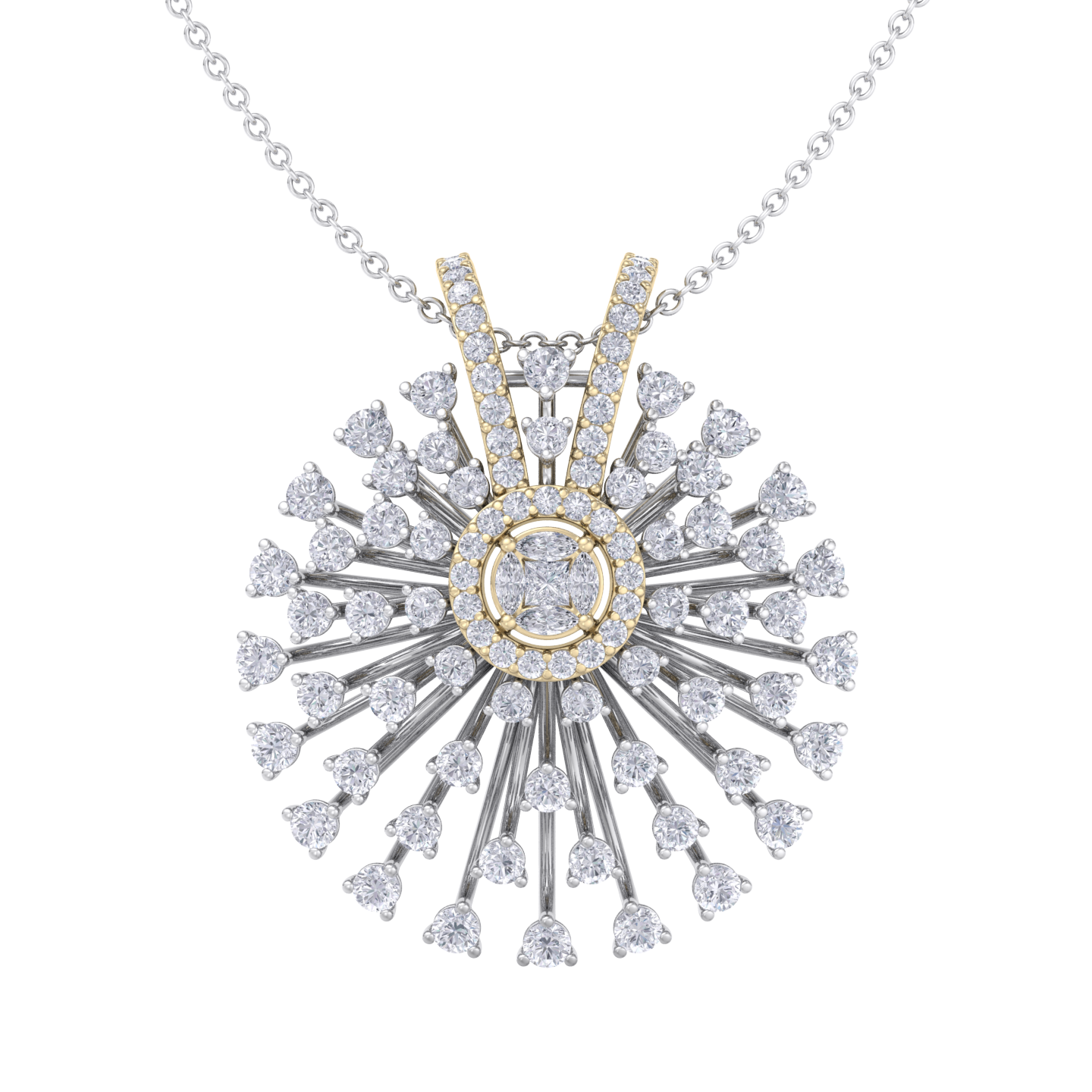 Flower Pendant in yellow gold with white diamonds of 2.08 ct in weight
