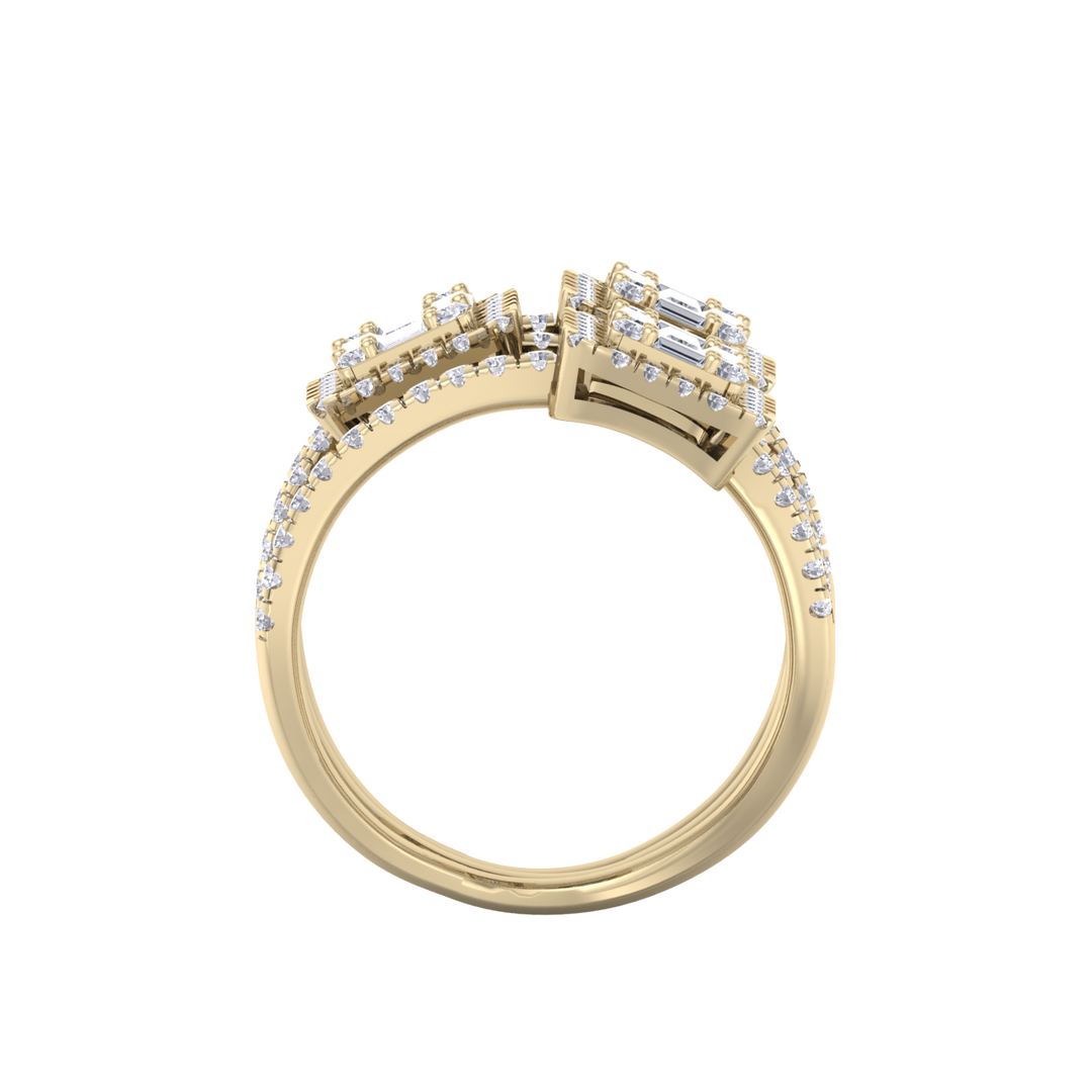 Three band ring in yellow gold with white diamonds of 1.59 ct in weight 