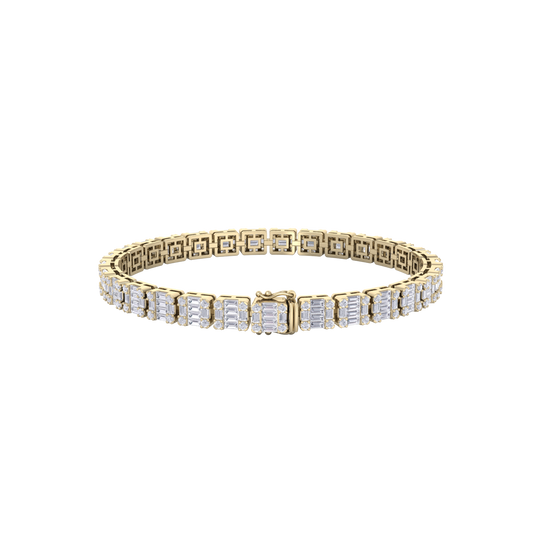 Baguette tennis bracelet in yellow gold with white diamonds of 4.18 ct in weight
