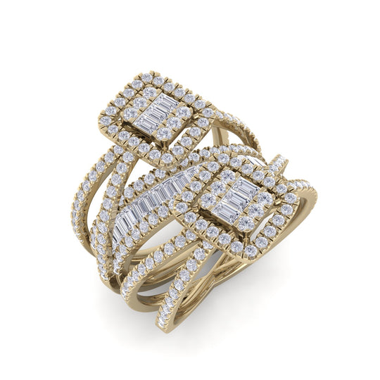 Multi-band diamond ring in yellow gold with white diamonds of 2.65 ct in weight