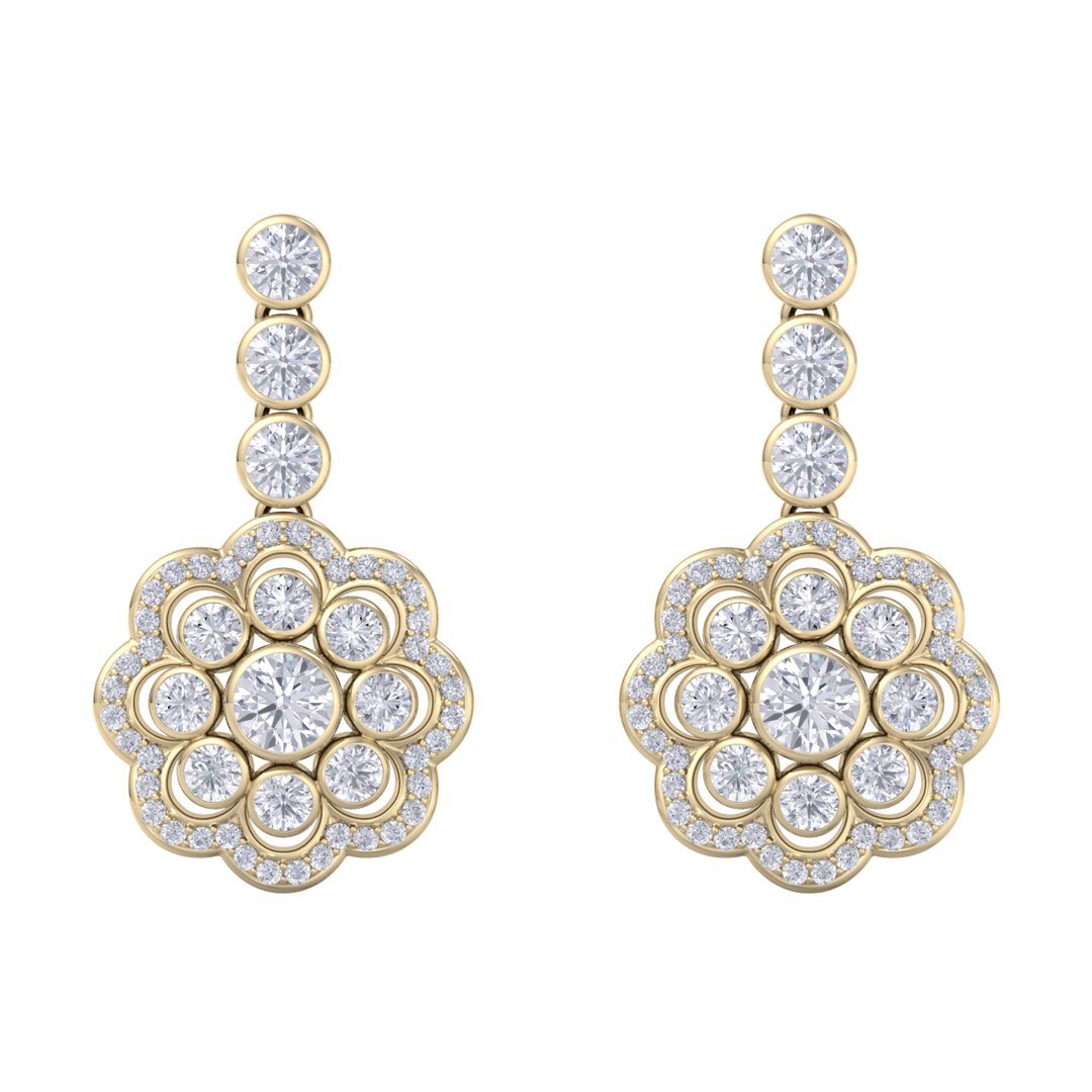 Drop earrings in yellow gold with white diamonds of 1.77 ct in weight