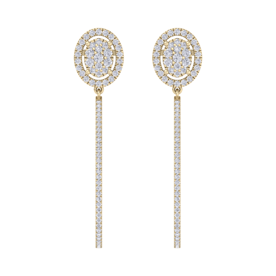 Dangle hoop earrings with hearts in yellow gold with white diamonds of 1.75 ct in weight