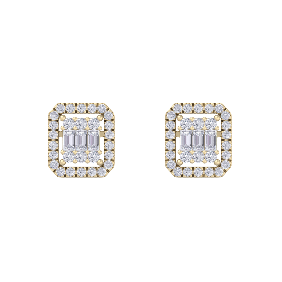 Square stud earrings in yellow gold with white diamonds of 0.40 ct in weight 