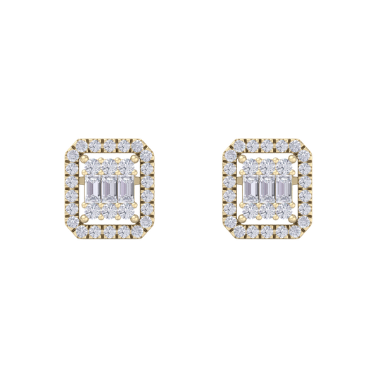 Square stud earrings in yellow gold with white diamonds of 0.40 ct in weight 