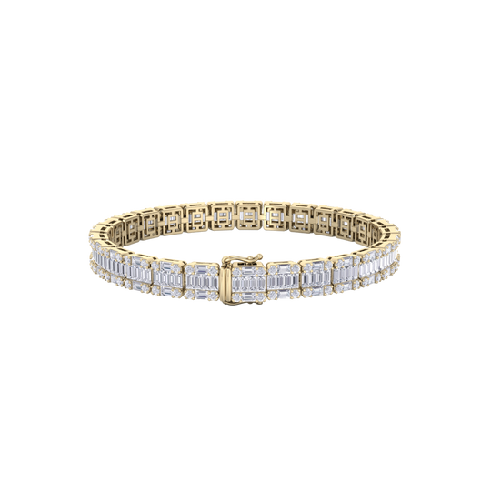 Baguette tennis bracelet in yellow gold with white diamonds of 5.20 ct in weight