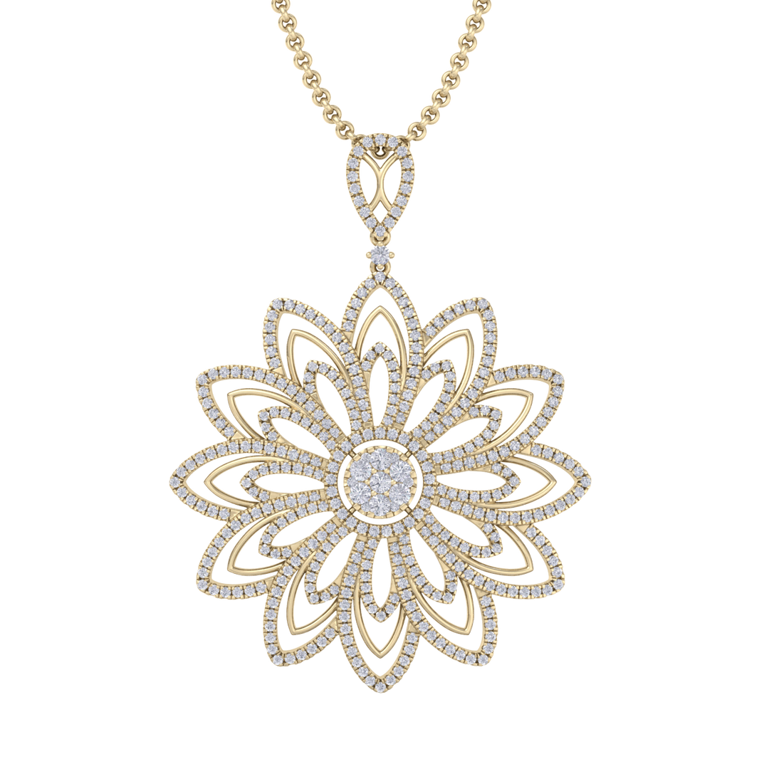 Diamond flower pendant in yellow gold with white diamonds of 3.35 ct in weight