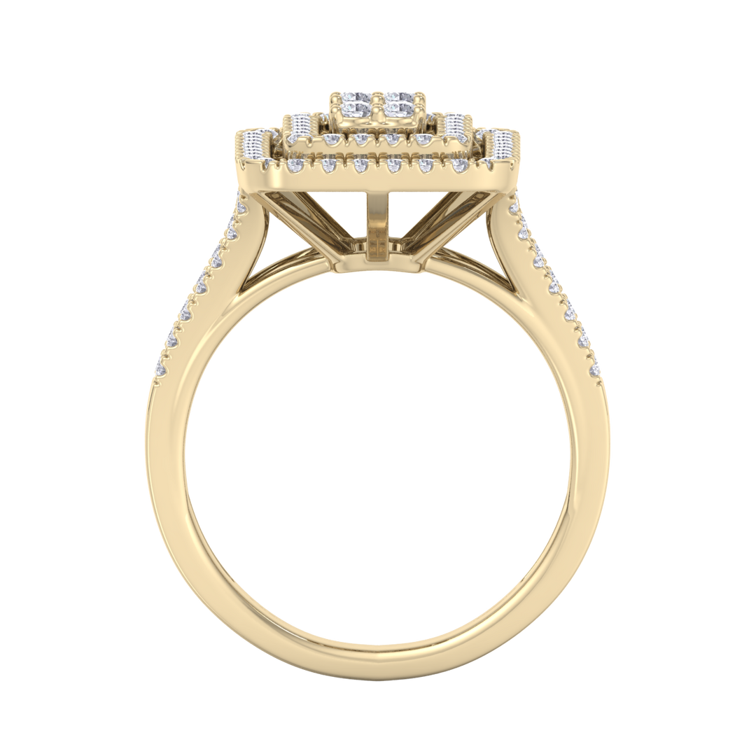 Square diamond ring with split shank in rose gold with white diamonds of 1.02 ct in weight