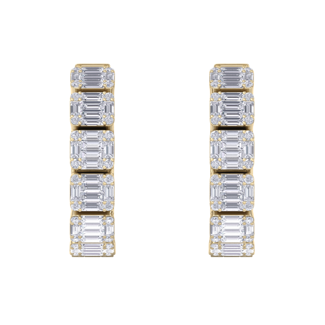 Baguette diamond hoop earrings in white gold with white diamonds of 4.56 ct in weight