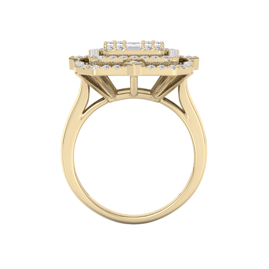 Grande square diamond ring in yellow gold with white diamonds of 1.36 ct in weight