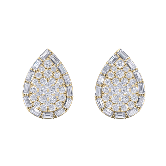Drop cluster earrings in yellow gold with white diamonds of 1.55 ct in weight