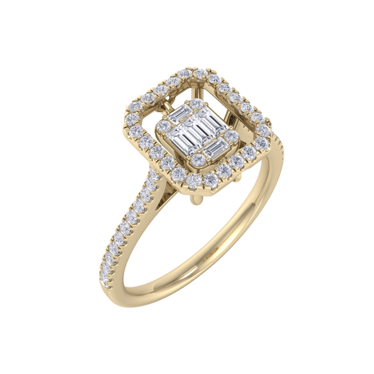 Square diamond ring in yellow gold with white diamonds of 0.45 ct in weight