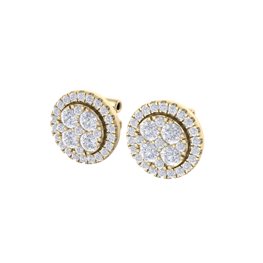 Round cluster stud earrings in rose gold with white diamonds of 0.98 ct in weight