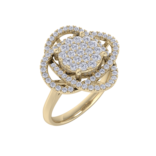 Intricate diamond ring in yellow gold with white diamonds of 0.63 ct in weight