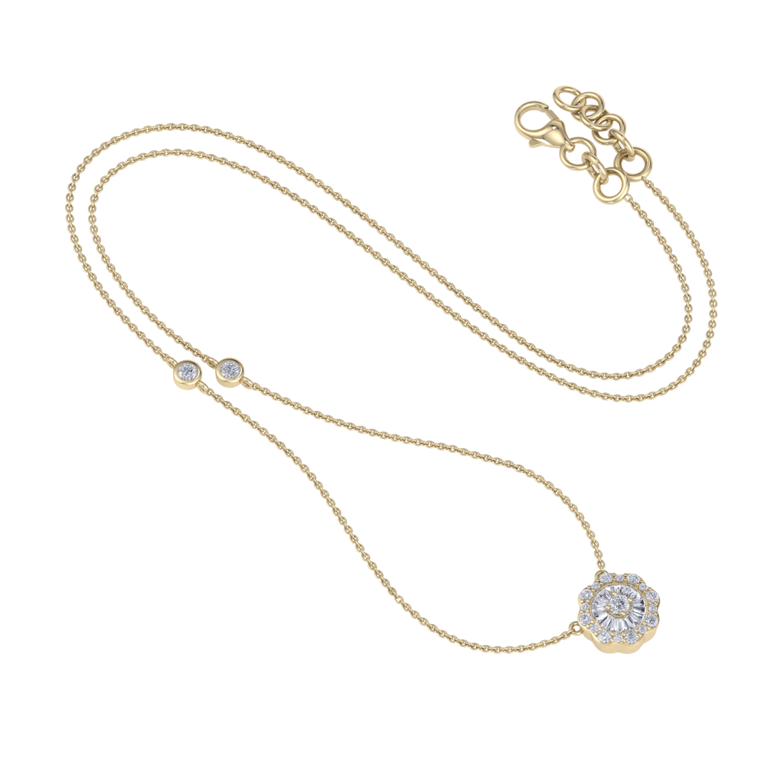 Flower shaped necklace in yellow gold with white diamonds of 0.39 ct in weight