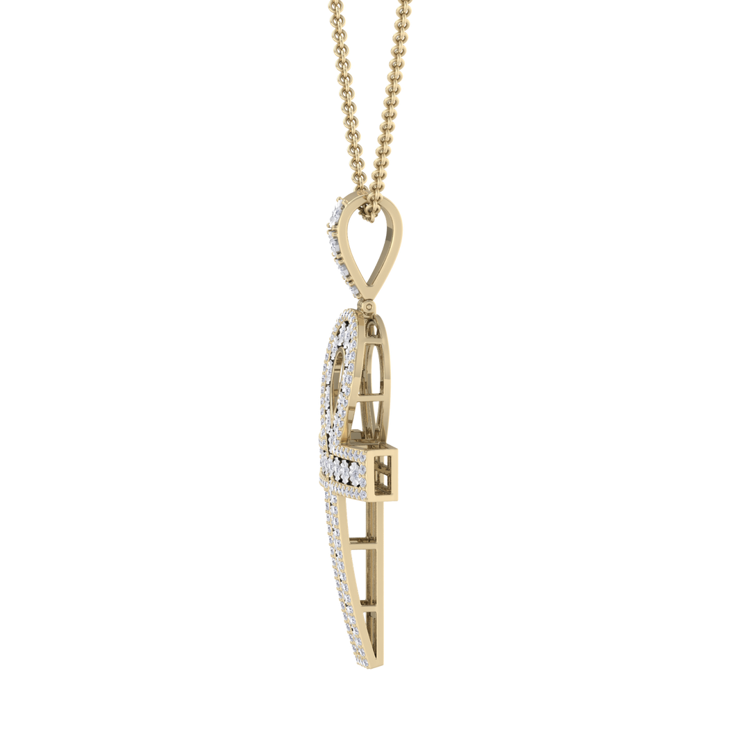 Ankh pendant in yellow gold with white diamonds of 1.77 ct in weight