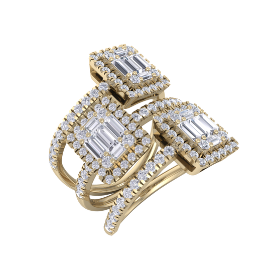 Three band ring in white gold with white diamonds of 1.59 ct in weight 