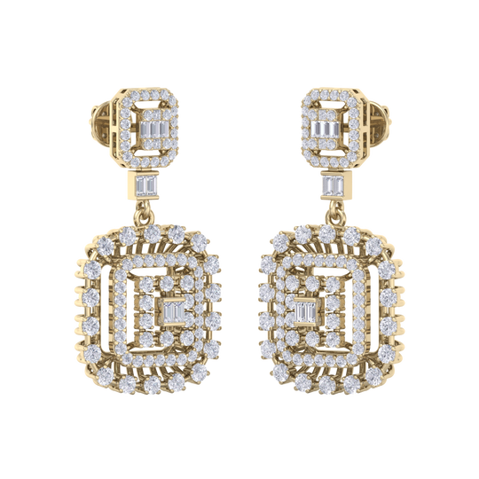 Drop earrings in yellow gold with white diamonds of 3.00 ct in weight