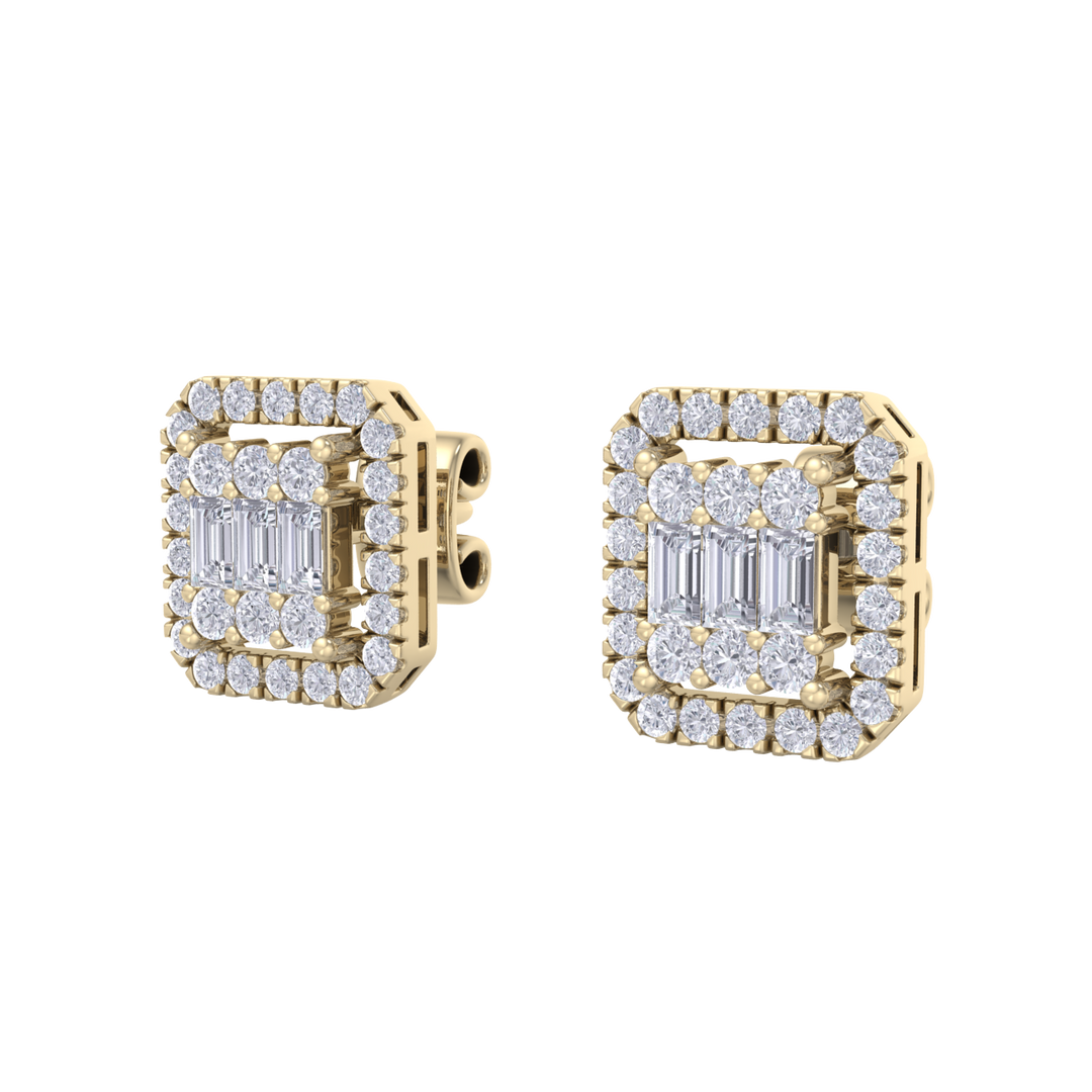 Square stud earrings in yellow gold with white diamonds of 0.40 ct in weight 