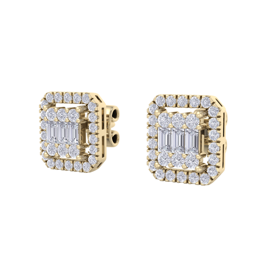 Square stud earrings in yellow gold with white diamonds of 0.40 ct in weight 