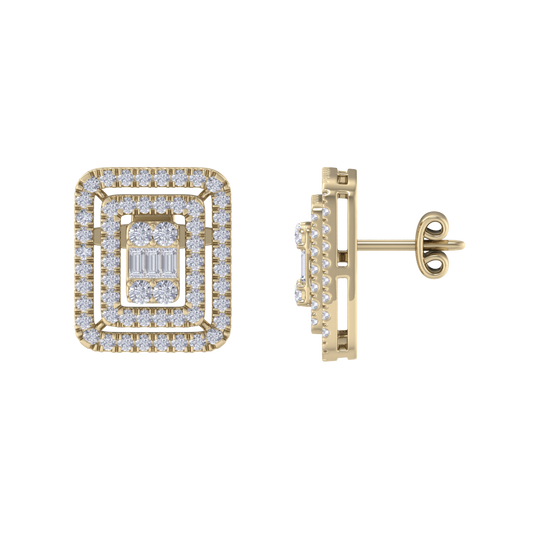 Square stud earrings in rose gold with white diamonds of 1.83 ct in weight