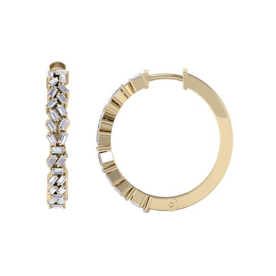 Baguette diamond hoops earrings in yellow gold with white diamonds of 0.73 ct in weight
