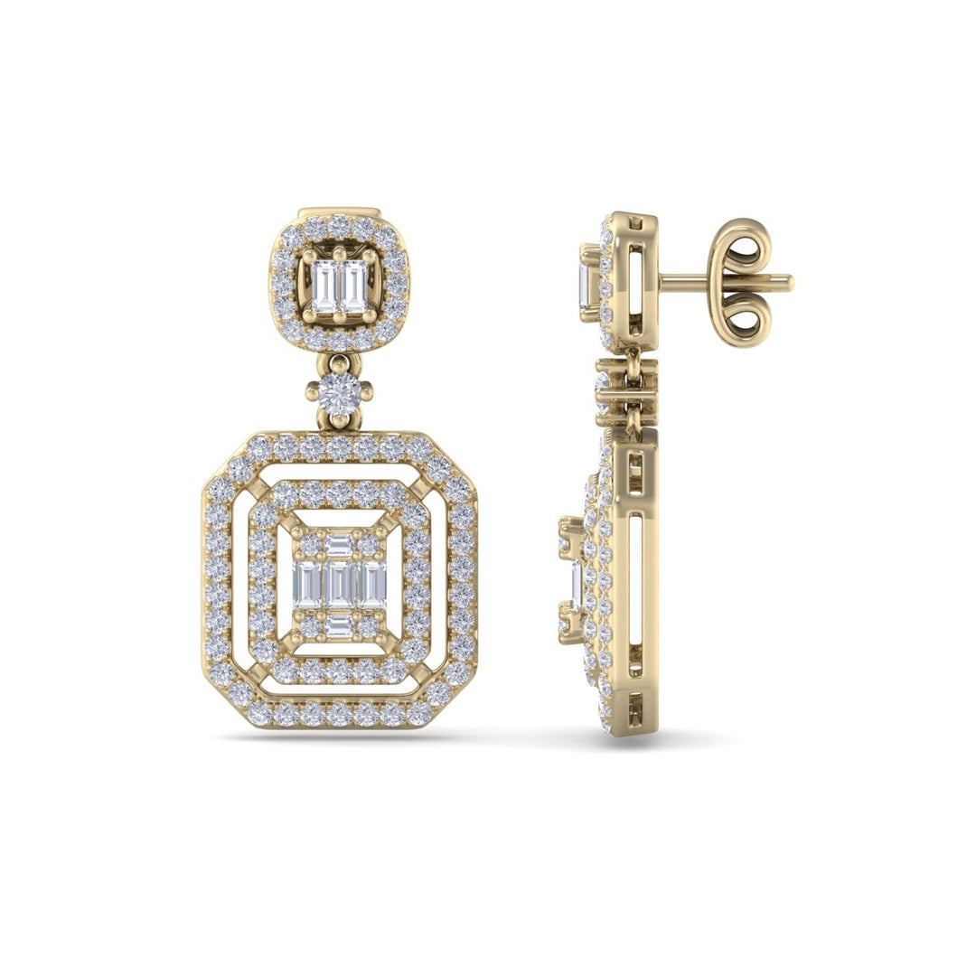 Beautiful Earrings in yellow gold with white diamonds of 0.83 in weight