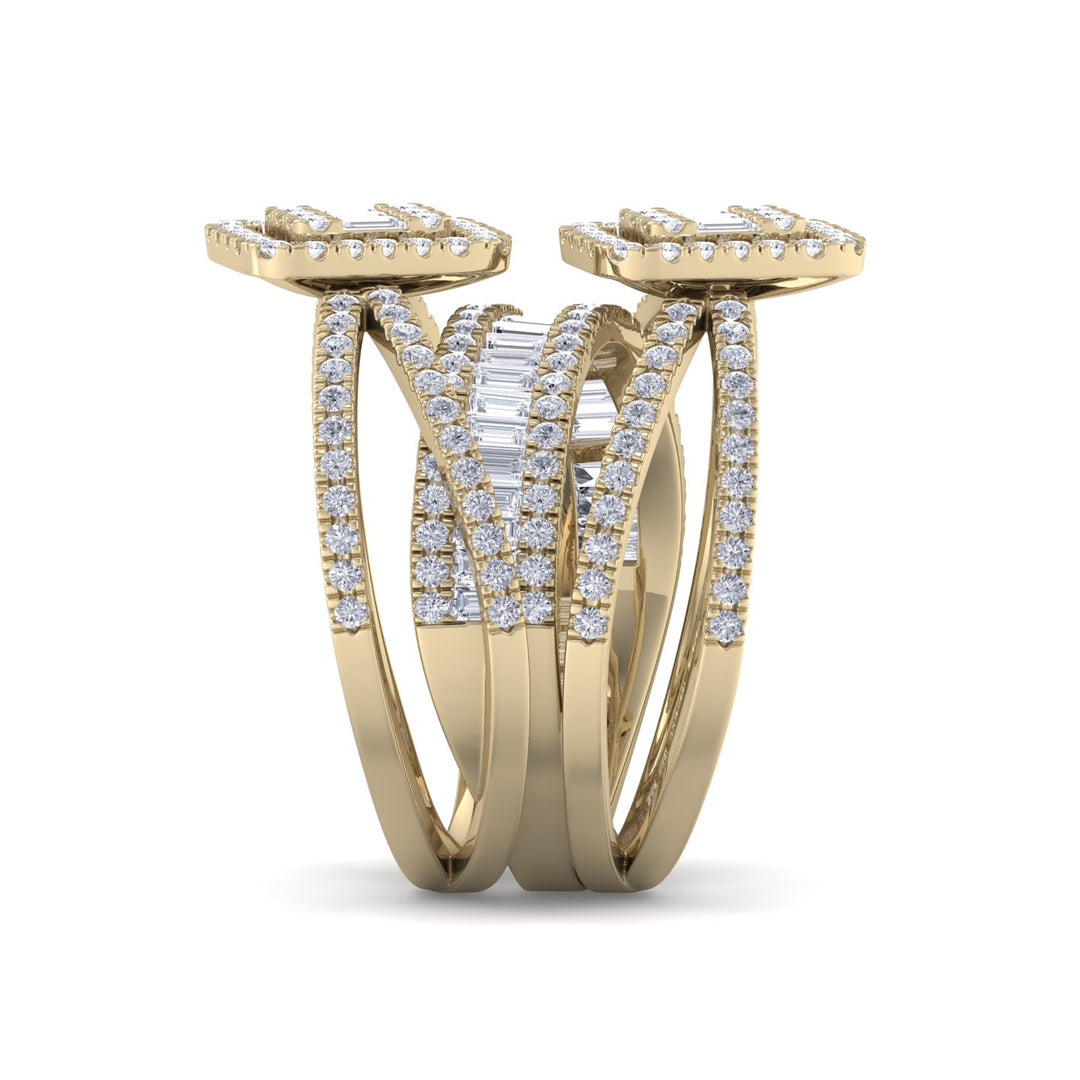 Multi-band diamond ring in yellow gold with white diamonds of 2.65 ct in weight