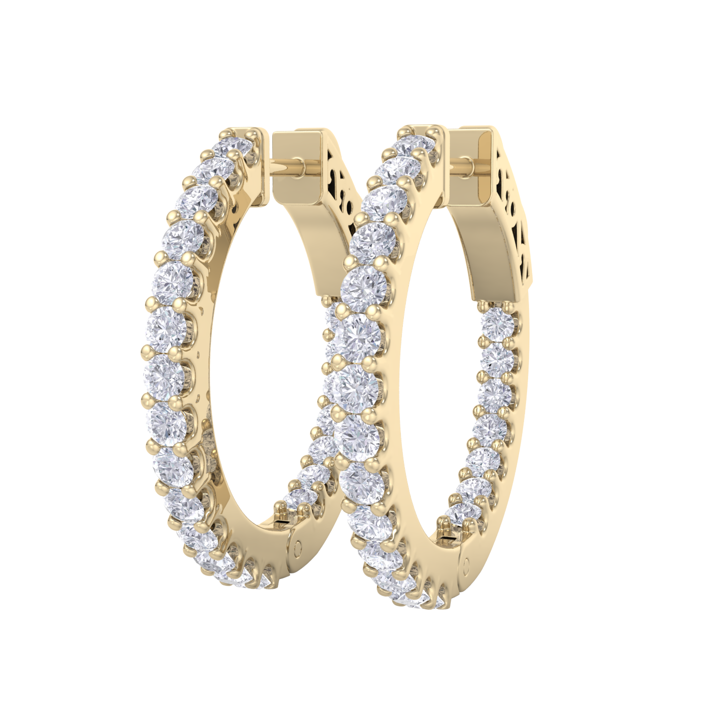 Diamond eternity hoop earrings in yellow gold with white diamonds of 1.50 ct in weight 