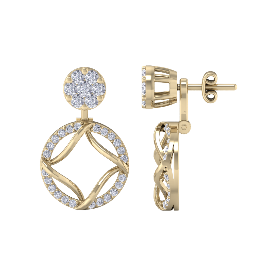 Drop earrings in yellow gold with white diamonds of 1.14 ct in weight