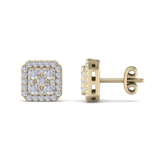 Classic Square stud earrings in yellow gold with white diamonds of 0.51 ct in weight