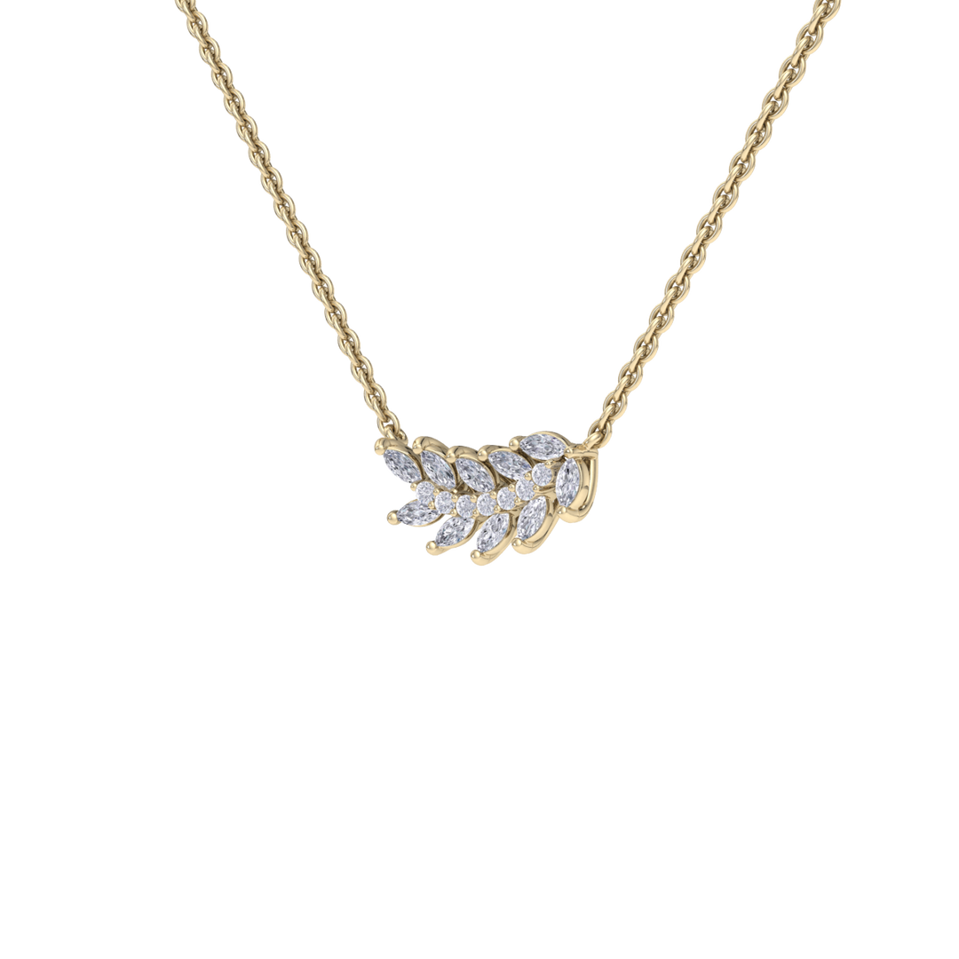 Leaf necklace in yellow gold with white diamonds of 0.59 ct in weight