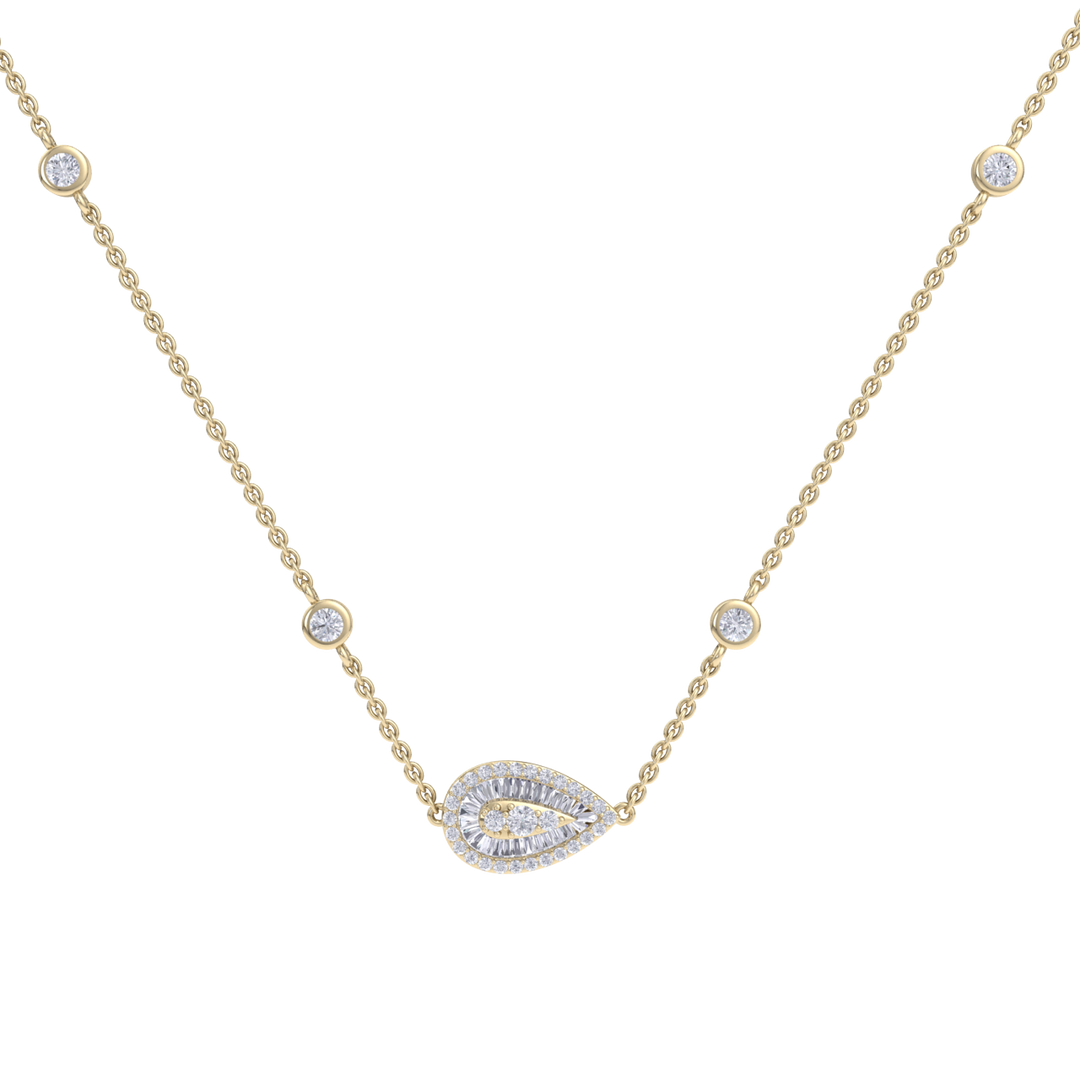 Pear shaped necklace in yellow gold with white diamonds of 1.04 ct in weight