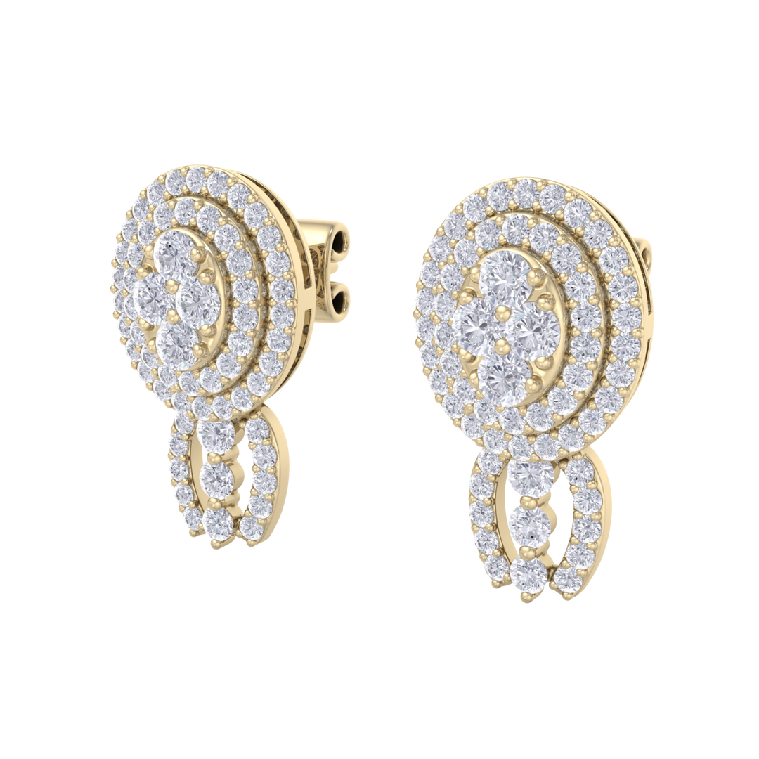 Oval drop earrings in yellow gold with white diamonds of 0.97 ct in weight
