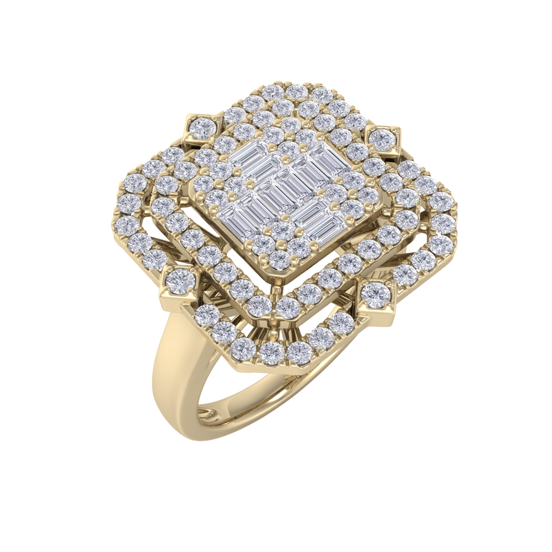 Grande square diamond ring in yellow gold with white diamonds of 1.36 ct in weight