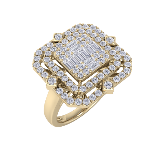 Grande square diamond ring in yellow gold with white diamonds of 1.36 ct in weight